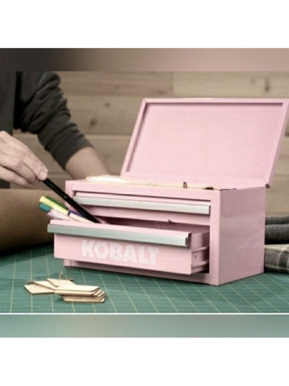 Kobalt Mini Tool Box Chest Craft Supplies Make Up Case Jewelry Box Pink - Picture 5 of 9